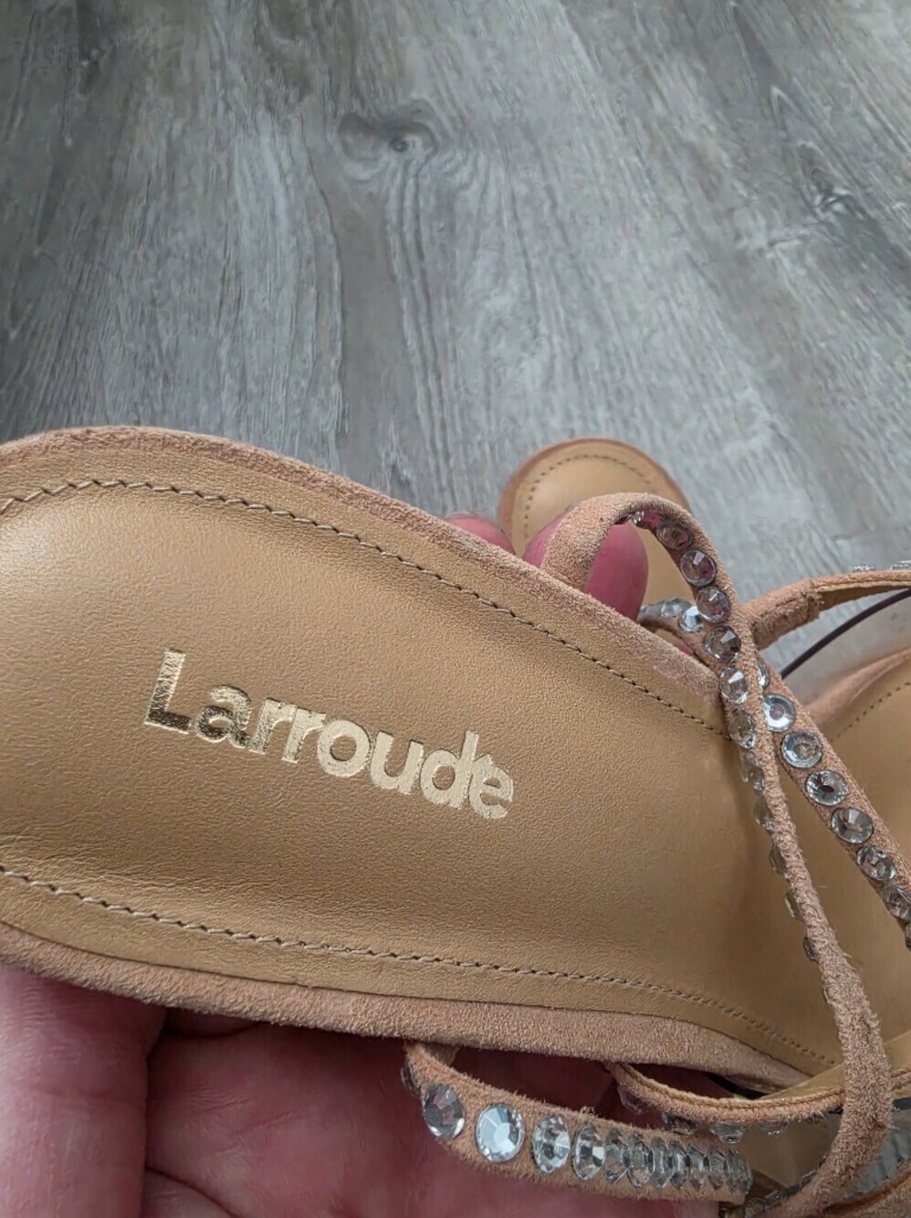 Larroude The Kim Gemstone Lace-Up Pointed Toe Heels in Clear/Tan/Silver Sz 7 - Picture 11 of 11
